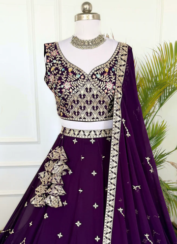 Party wear Grand Purple georgette lehenga choli embellished with Sequin and thread work